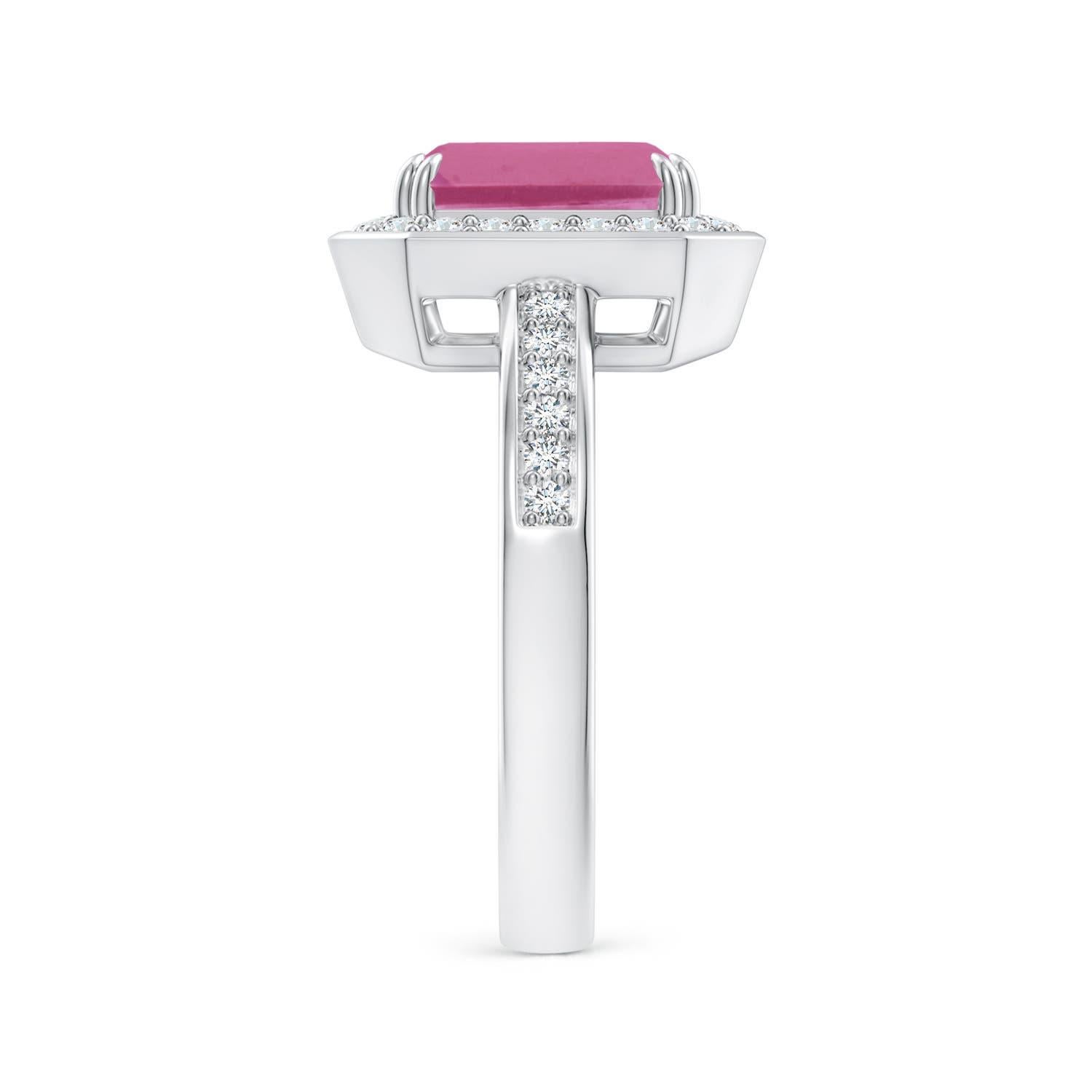 Angara natürlichen Smaragd-Schliff 1,85ct rosa Turmalin Ring Diamant in 14K massivem Gold (Smaragdschliff) im Angebot