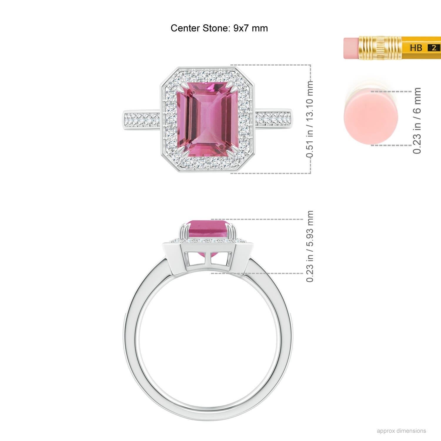 Angara natürlichen Smaragd-Schliff 1,85ct rosa Turmalin Ring Diamant in 14K massivem Gold Damen im Angebot