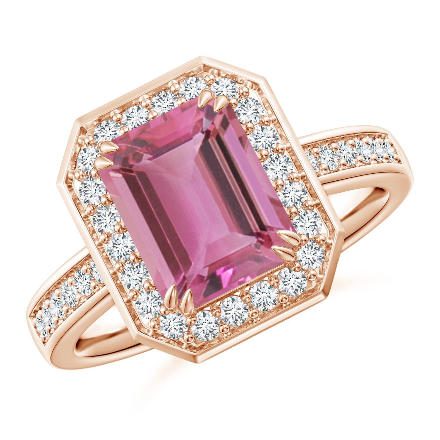 Angara natürlichen Smaragd-Schliff 1,85ct rosa Turmalin Ring Diamant in 14K massivem Gold im Angebot 2