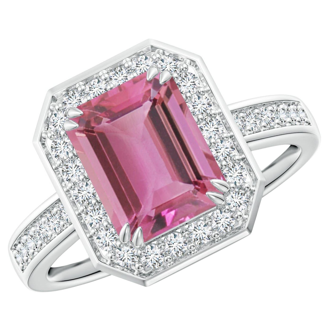 Angara Natural Emerald-Cut 1.85ct Pink Tourmaline Ring Diamond in 14K Solid Gold