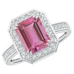 Angara Natural Emerald-Cut 1.85ct Pink Tourmaline Ring Diamond in 14K Solid Gold