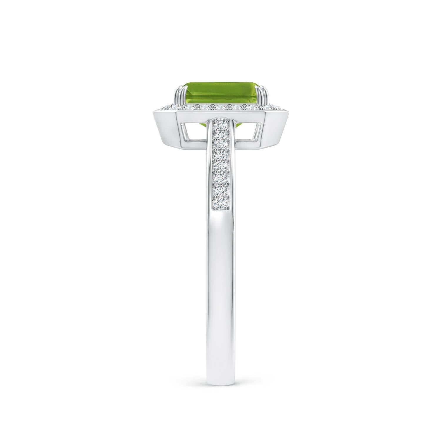 Emerald Cut Angara Natural Emerald-Cut 1ct Peridot Engagement Ring Diamond in 14K Solid Gold For Sale
