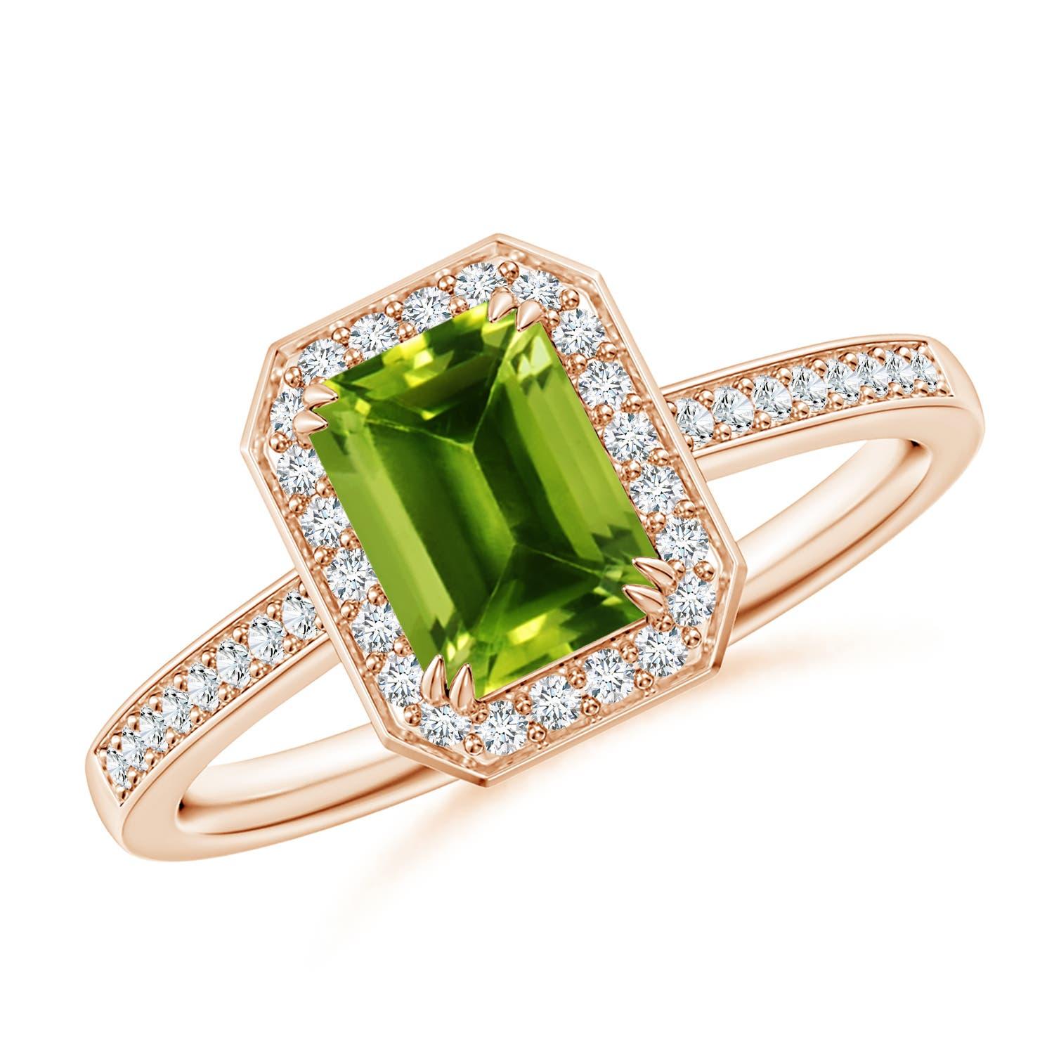 Angara Natural Emerald-Cut 1ct Peridot Engagement Ring Diamond in 14K Solid Gold For Sale 1