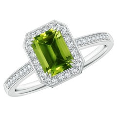 Angara Natural Emerald-Cut 1ct Peridot Engagement Ring Diamond in 14K Solid Gold