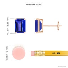 2ct Emerald-Cut Tanzanite Stud Earrings in 14K Solid Gold for Women