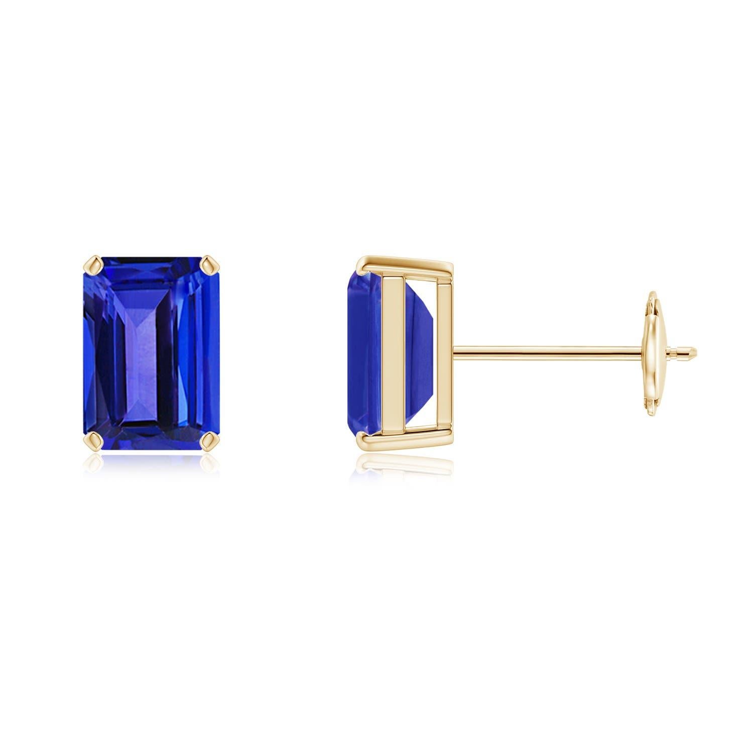Angara Natural Emerald-Cut 2 ct Tanzanite Solitaire Stud Earrings in 14K Gold In New Condition For Sale In Los Angeles, CA