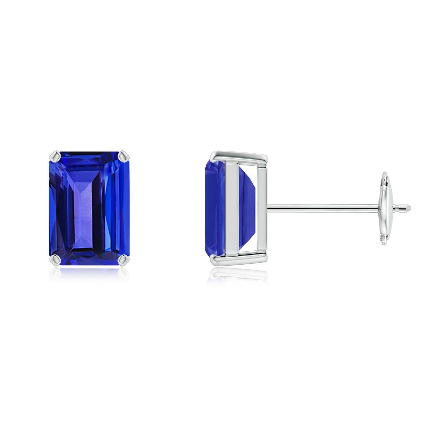 Women's Angara Natural Emerald-Cut 2 ct Tanzanite Solitaire Stud Earrings in 14K Gold For Sale