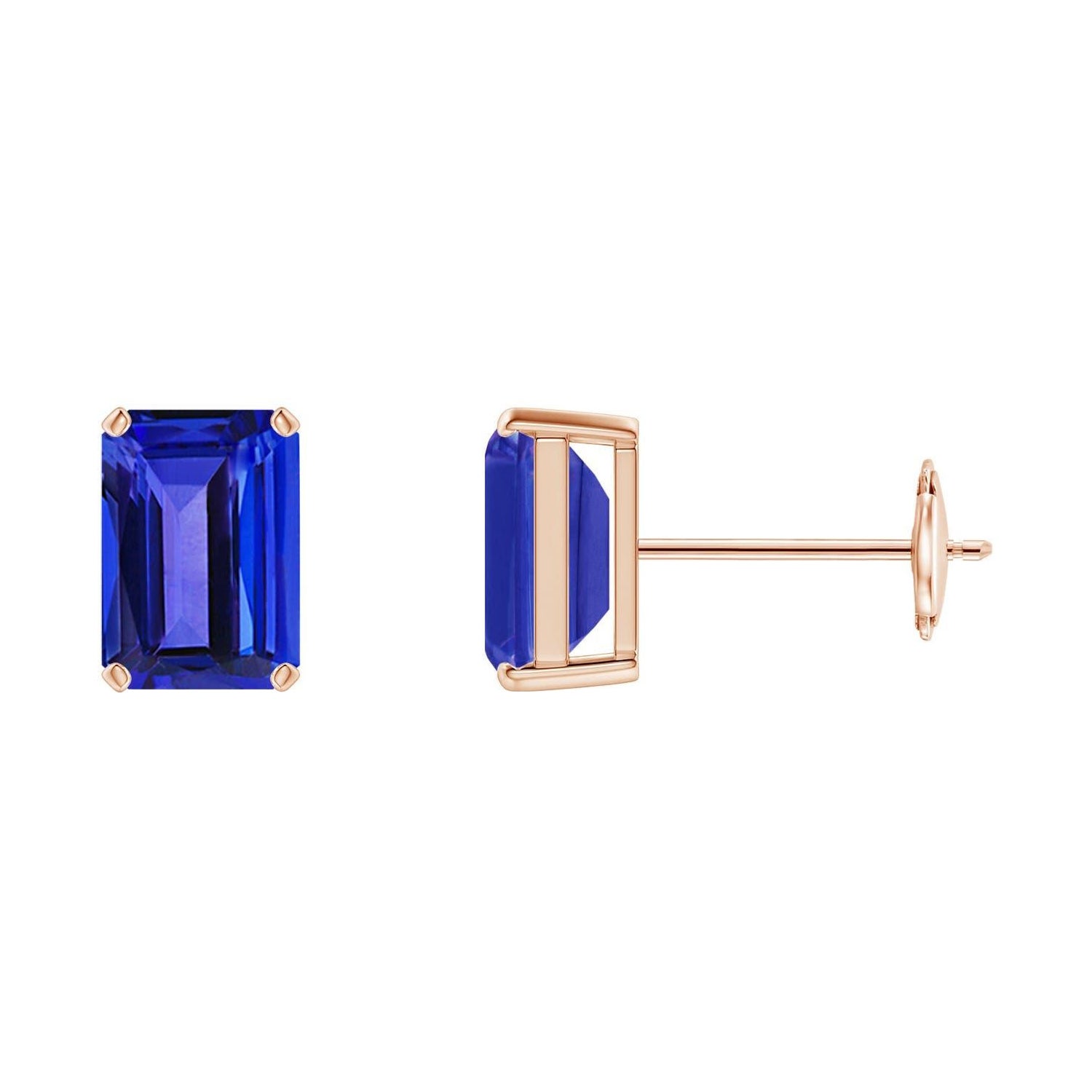 Angara Natural Emerald-Cut 2 ct Tanzanite Solitaire Stud Earrings in 14K Gold
