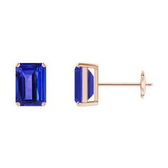 Angara Natural Emerald-Cut 2 ct Tanzanite Solitaire Stud Earrings in 14K Gold