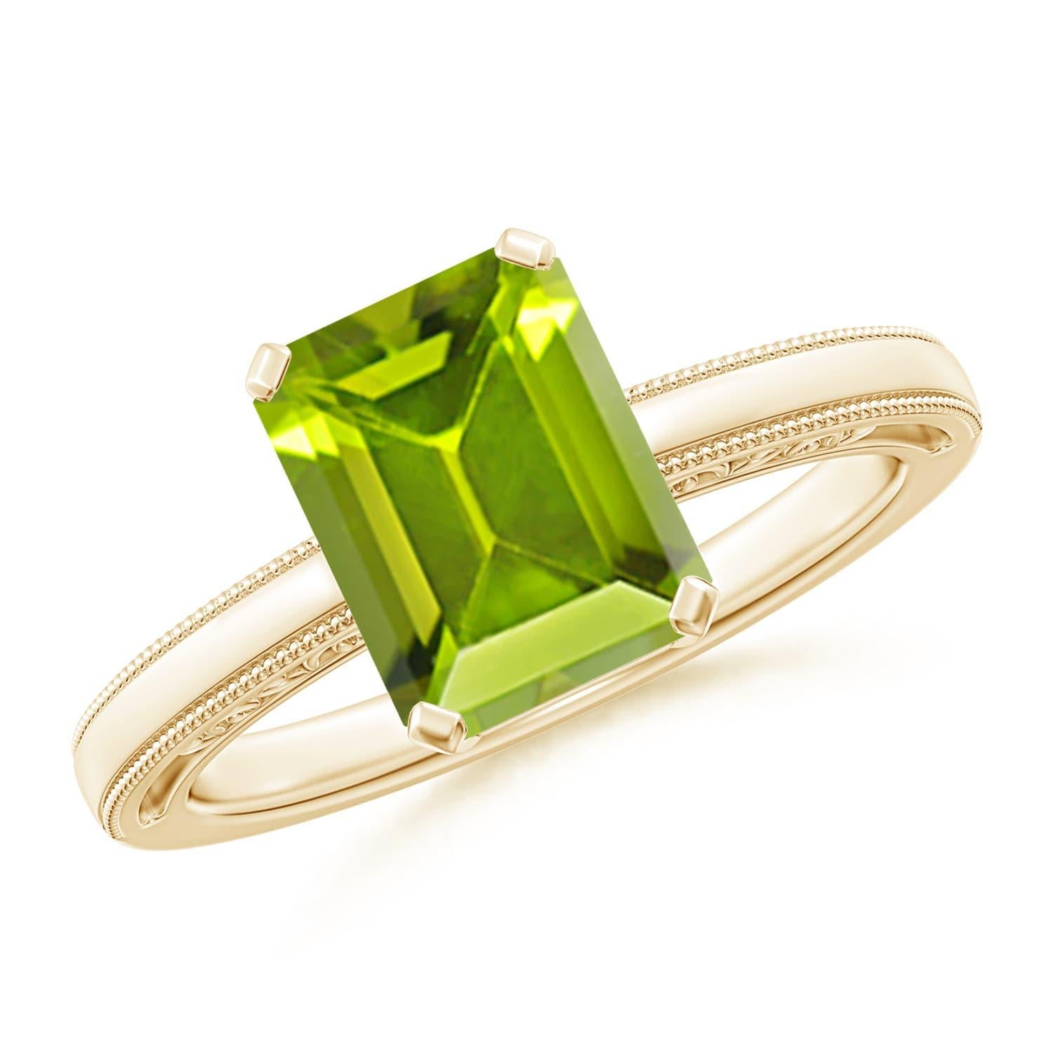 Angara Anello solitario con peridoto naturale taglio smeraldo da 2,35 carati in oro massiccio 14K in vendita 1