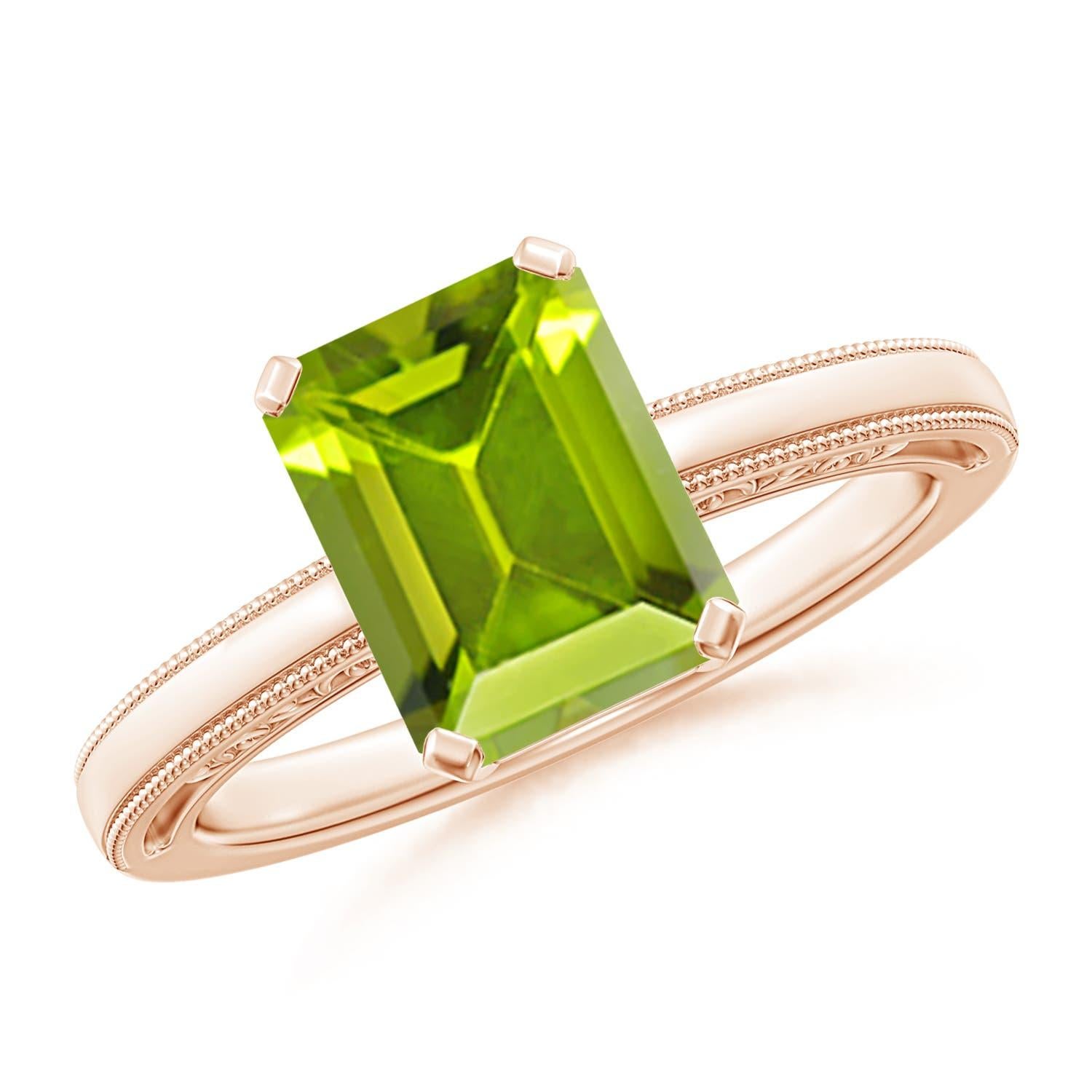 Angara Anello solitario con peridoto naturale taglio smeraldo da 2,35 carati in oro massiccio 14K in vendita 2