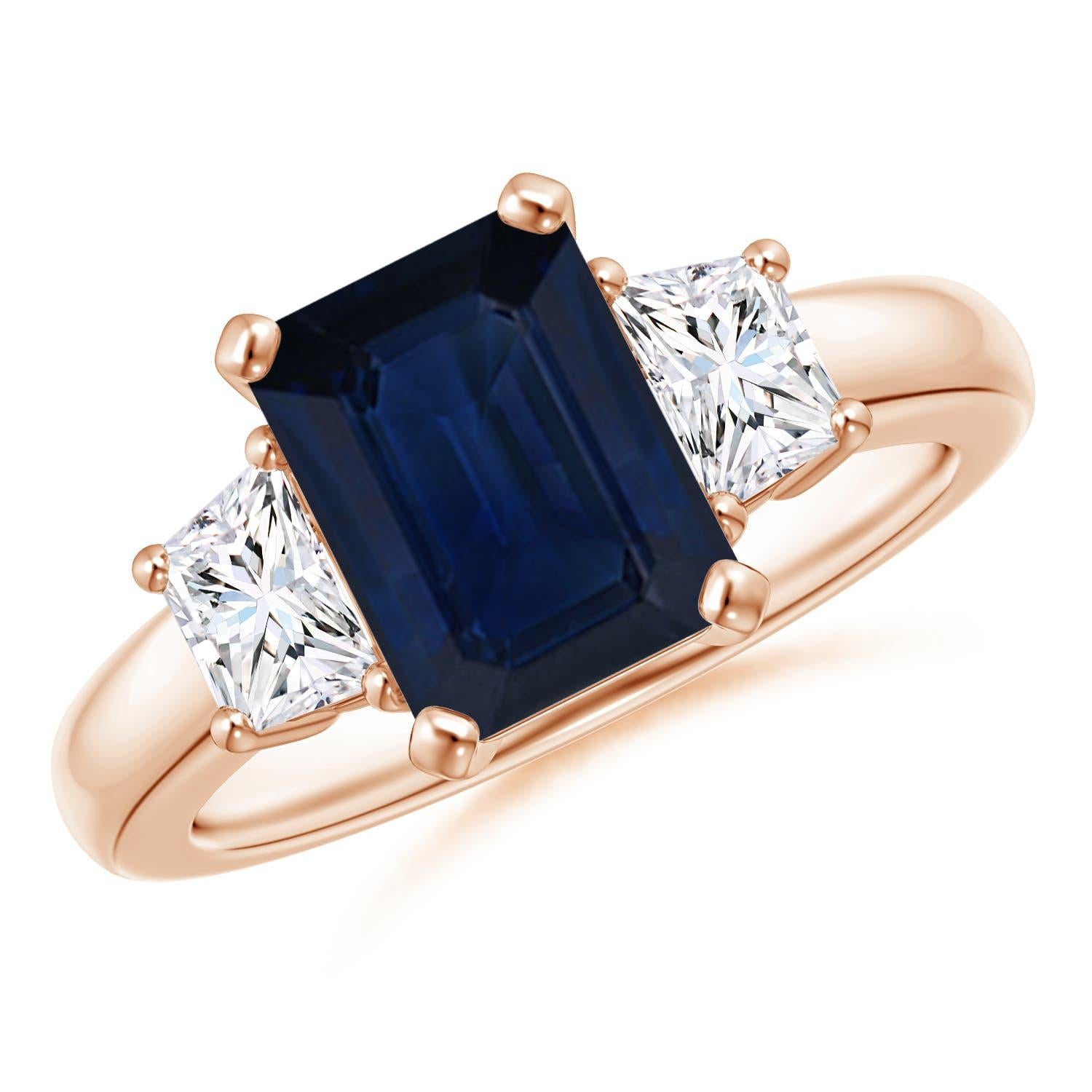 Angara Natürlicher Smaragd-Schliff 2,45 ct Blauer Saphir und Diamant Ring 14K Solid Gold im Angebot 3