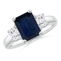 Angara Natural Emerald-Cut 2.45 ct Blue Sapphire and Diamond Ring 14K Solid Gold