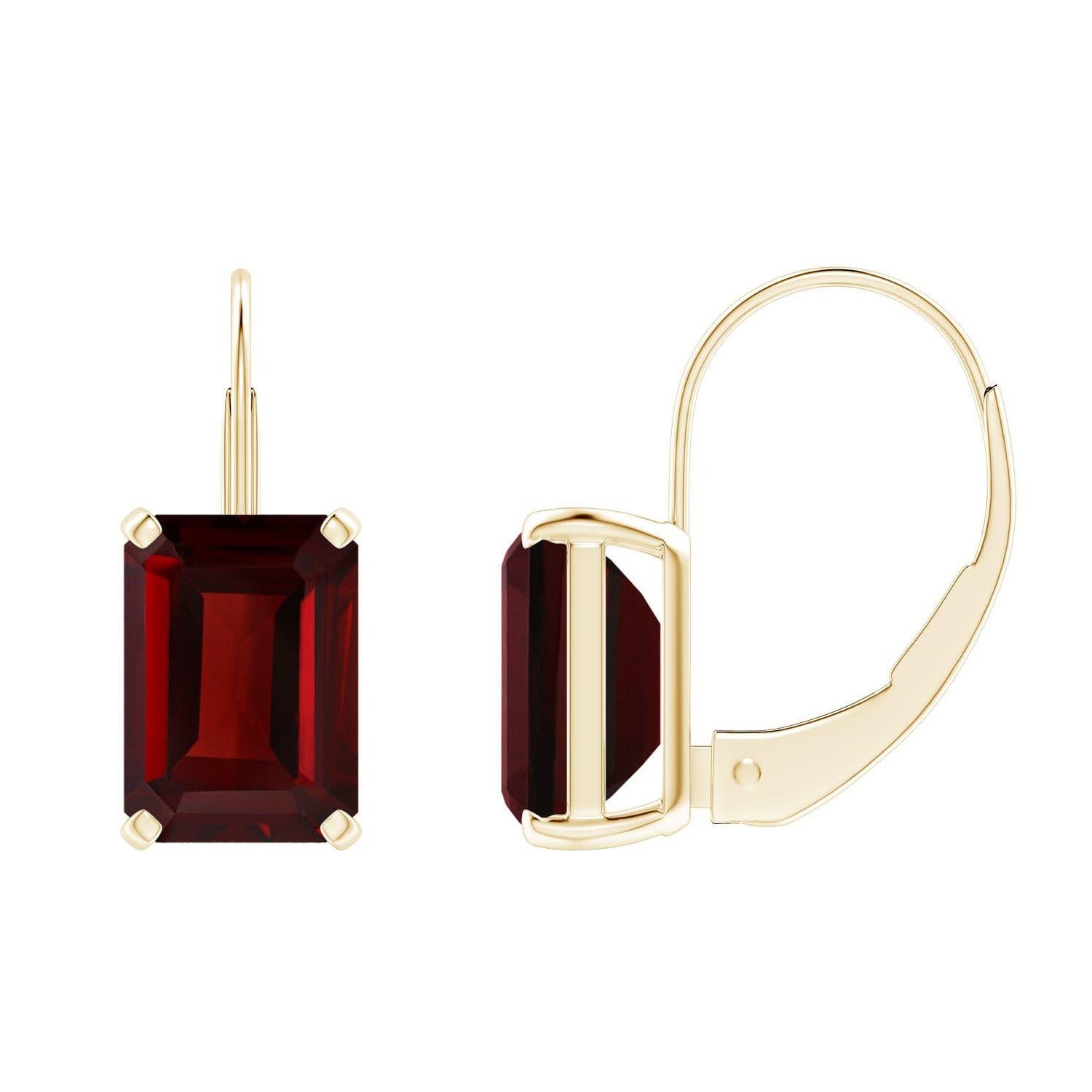 Angara Natural Emerald-Cut 2.4ct Garnet Solitaire Leverback Earrings in 14K Gold