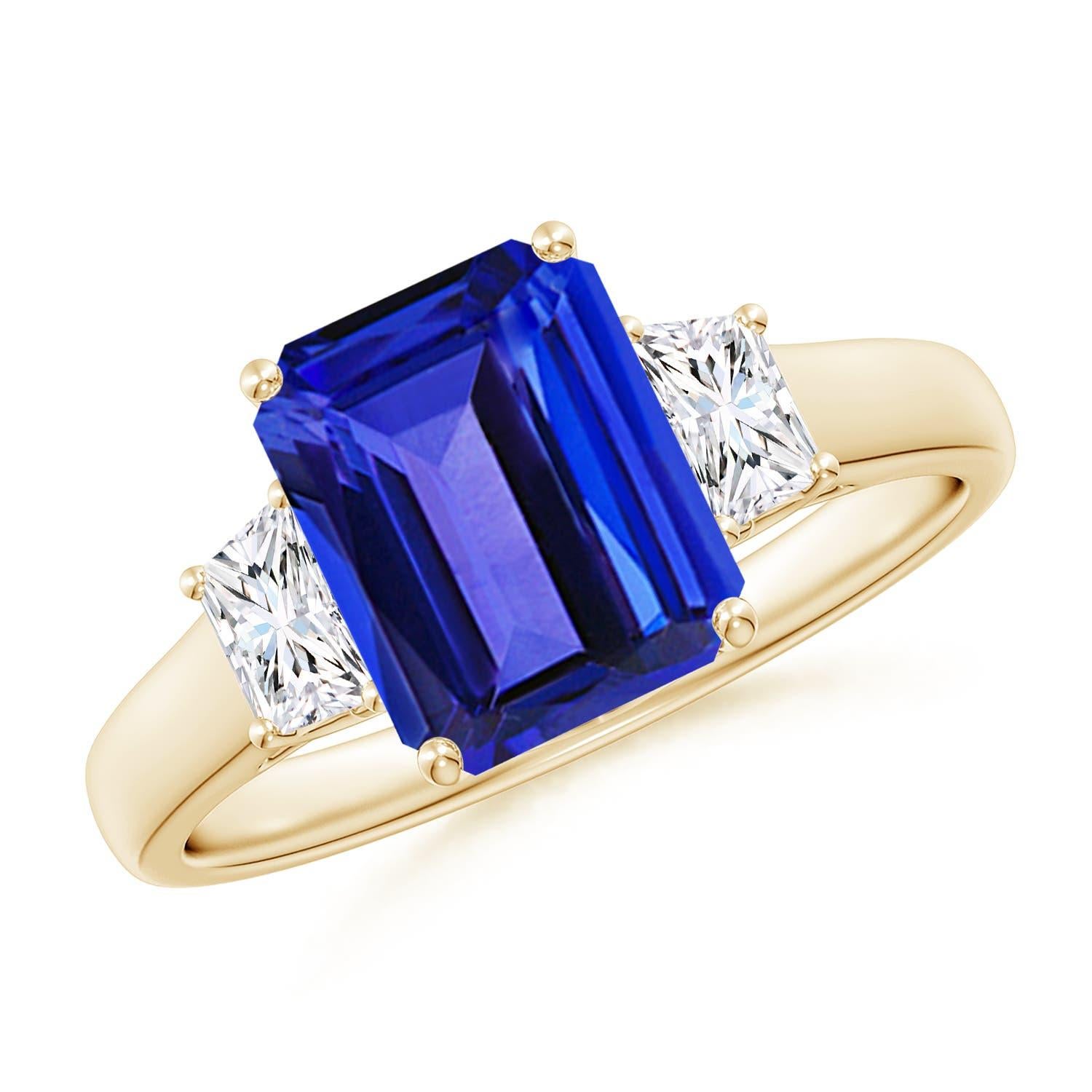 Angara Natural Emerald-Cut 2.4ct Tanzanite & Diamond Engagement Ring in 14K Gold For Sale 1