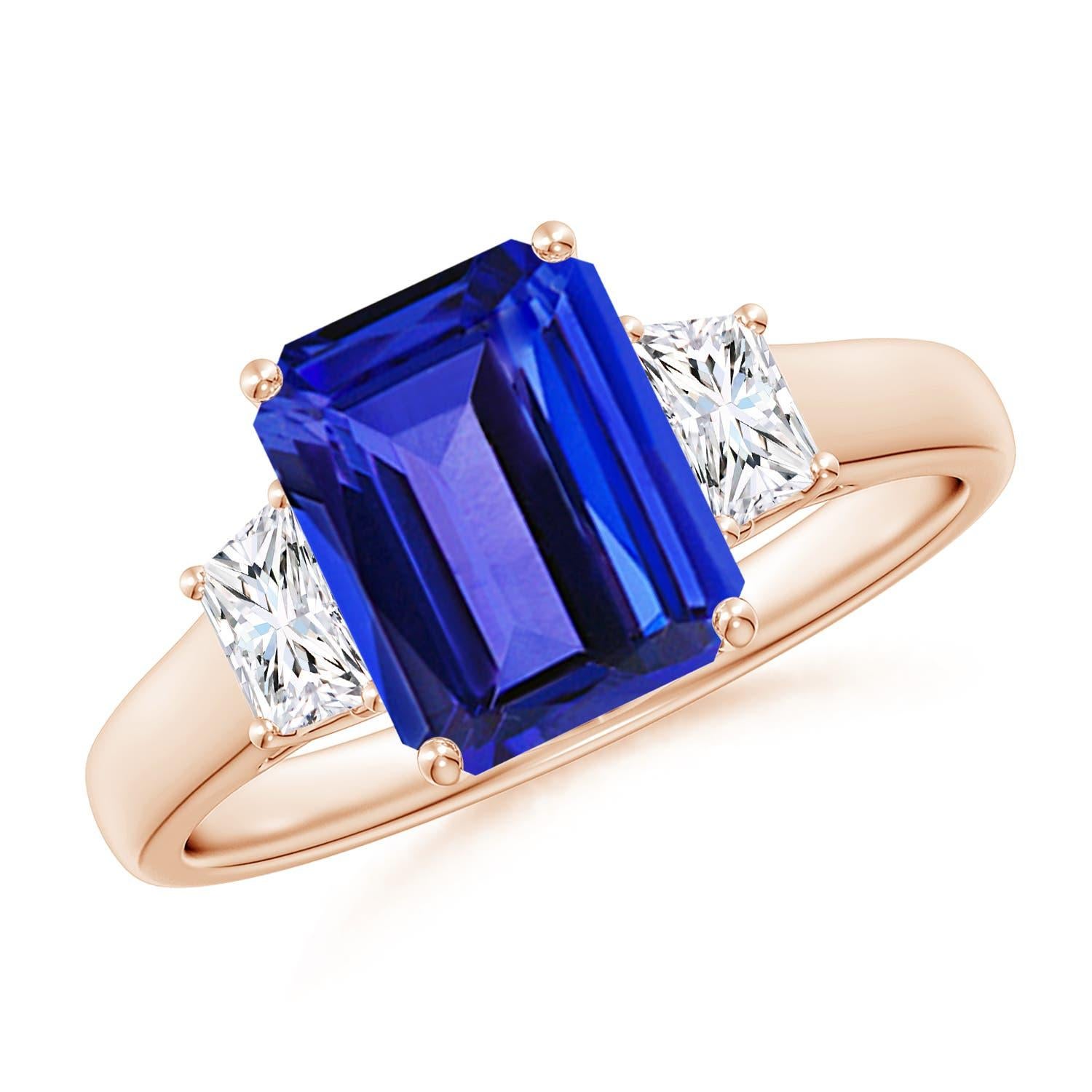 Angara Natural Emerald-Cut 2.4ct Tanzanite & Diamond Engagement Ring in 14K Gold For Sale 2
