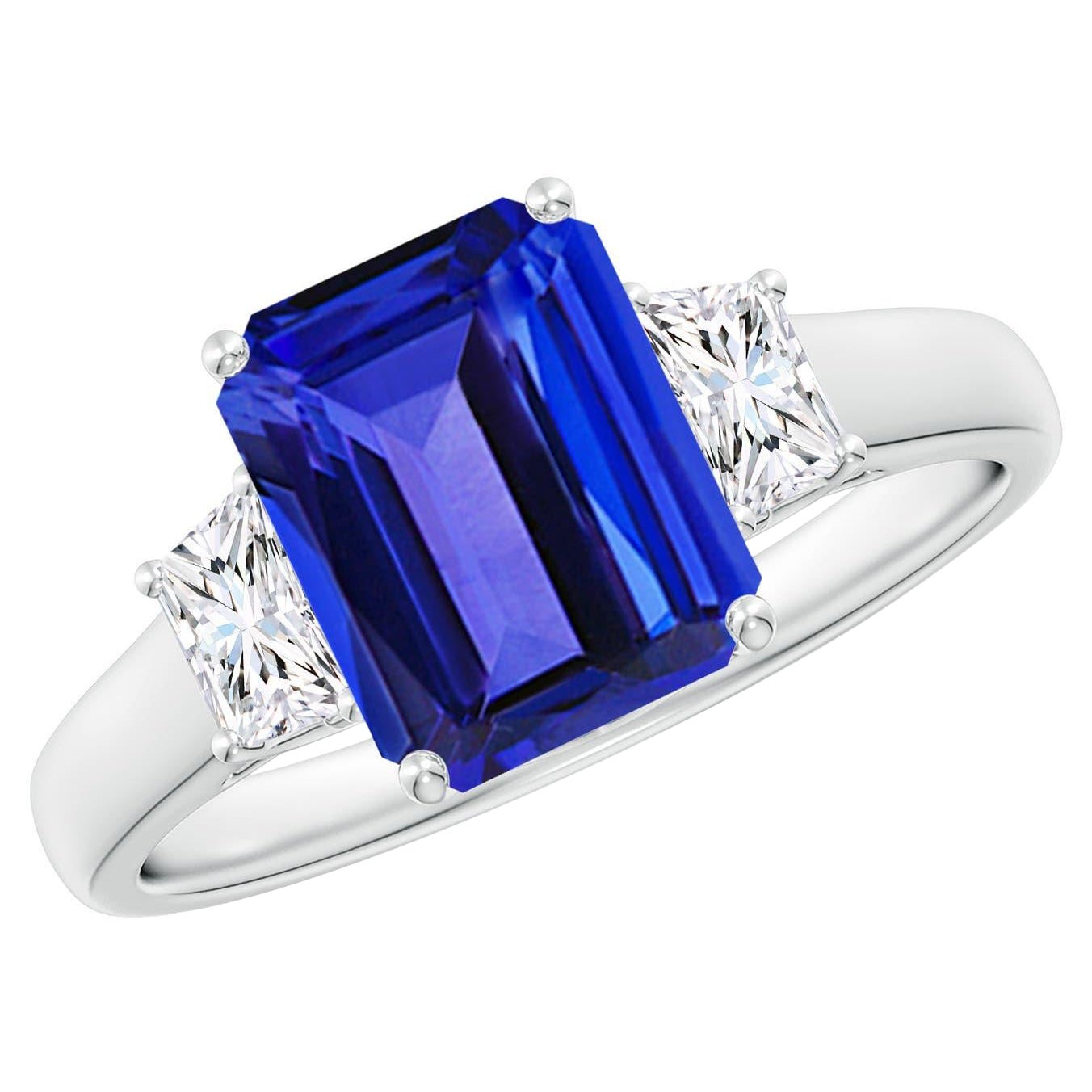 Angara Natural Emerald-Cut 2.4ct Tanzanite & Diamond Engagement Ring in 14K Gold For Sale