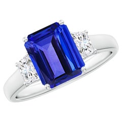 Angara Natural Emerald-Cut 2.4ct Tanzanite & Diamond Engagement Ring in 14K Gold