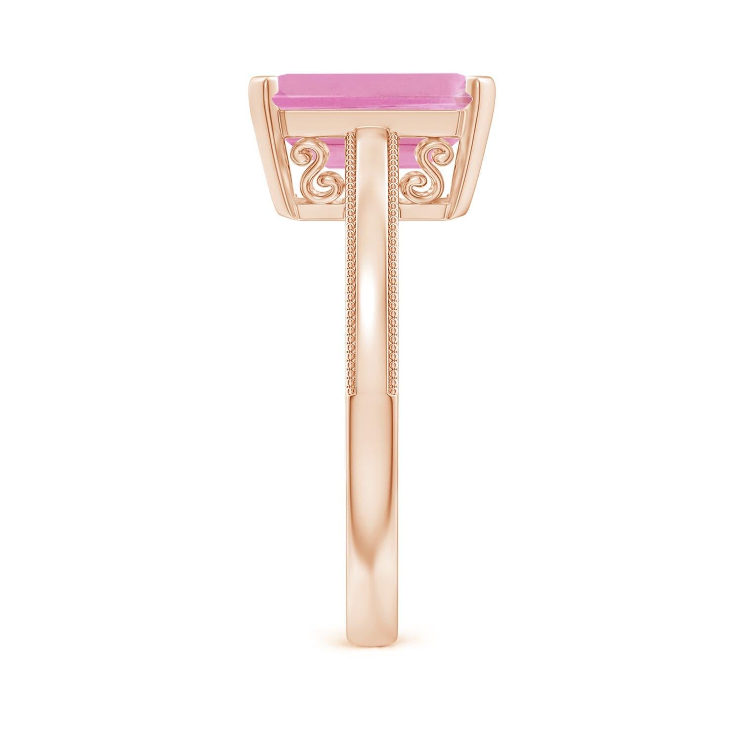 Angara natürlichen Smaragd Schliff 2,52 ct rosa Turmalin Solitär Ring 14K Solid Gold (Smaragdschliff) im Angebot