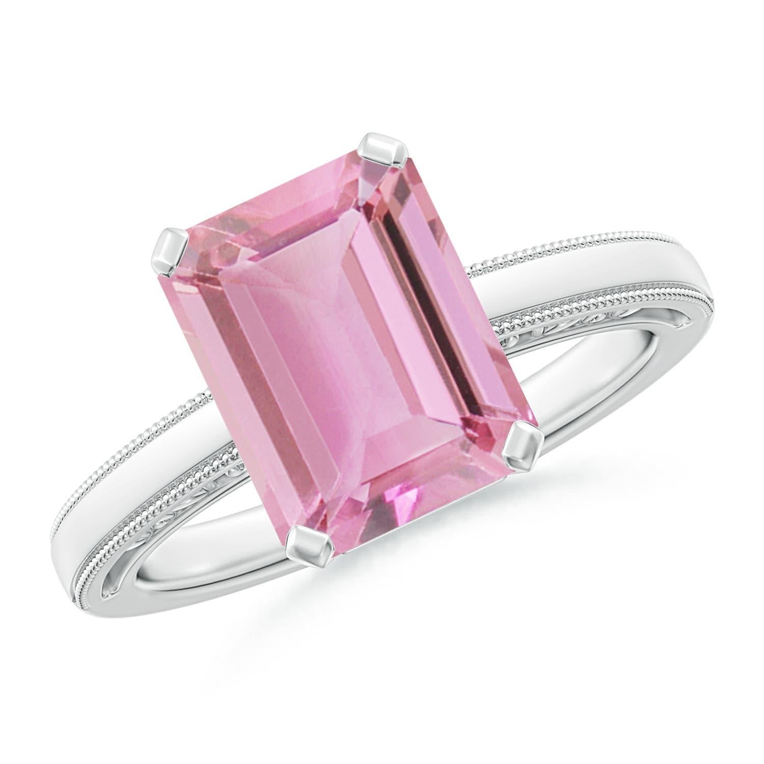 Angara natürlichen Smaragd Schliff 2,52 ct rosa Turmalin Solitär Ring 14K Solid Gold Damen im Angebot