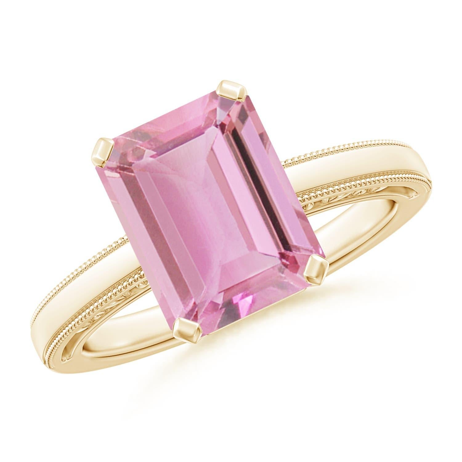 Angara natürlichen Smaragd Schliff 2,52 ct rosa Turmalin Solitär Ring 14K Solid Gold im Angebot 1