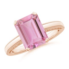 Angara Natural Emerald Cut 2.52 ct Pink Tourmaline Solitaire Ring 14K Solid Gold
