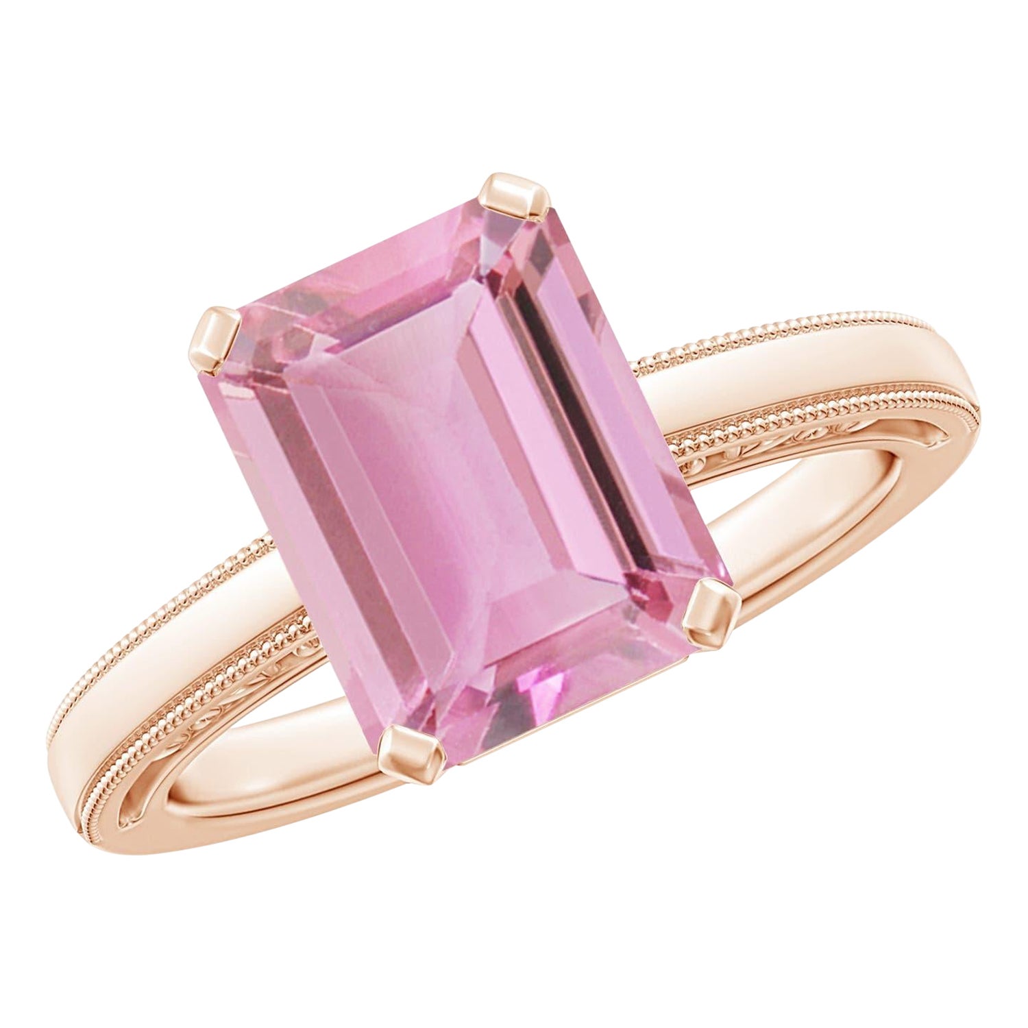 Angara natürlichen Smaragd Schliff 2,52 ct rosa Turmalin Solitär Ring 14K Solid Gold