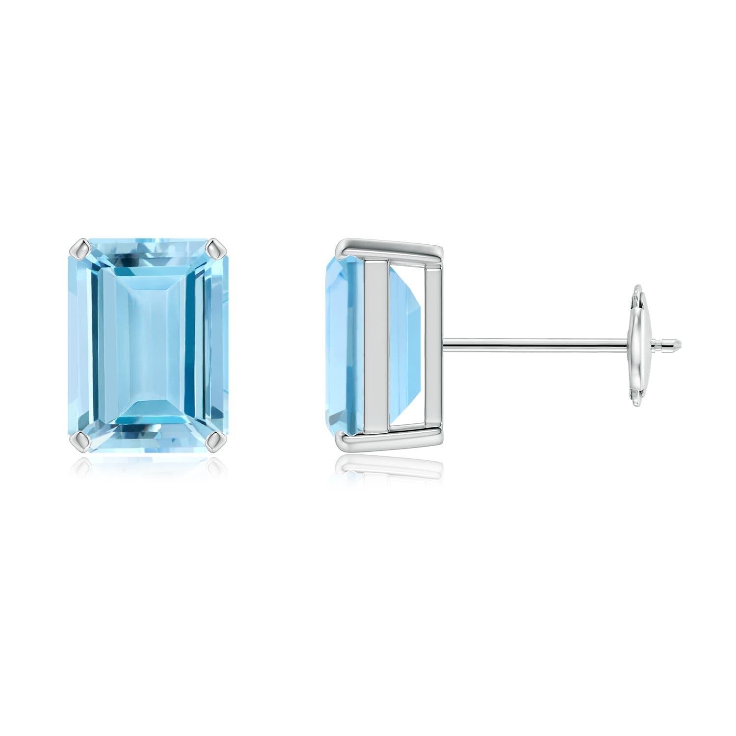 Emerald Cut Angara Natural Emerald-Cut 2.7 ct Aquamarine Solitaire Stud Earrings in 14K Gold For Sale