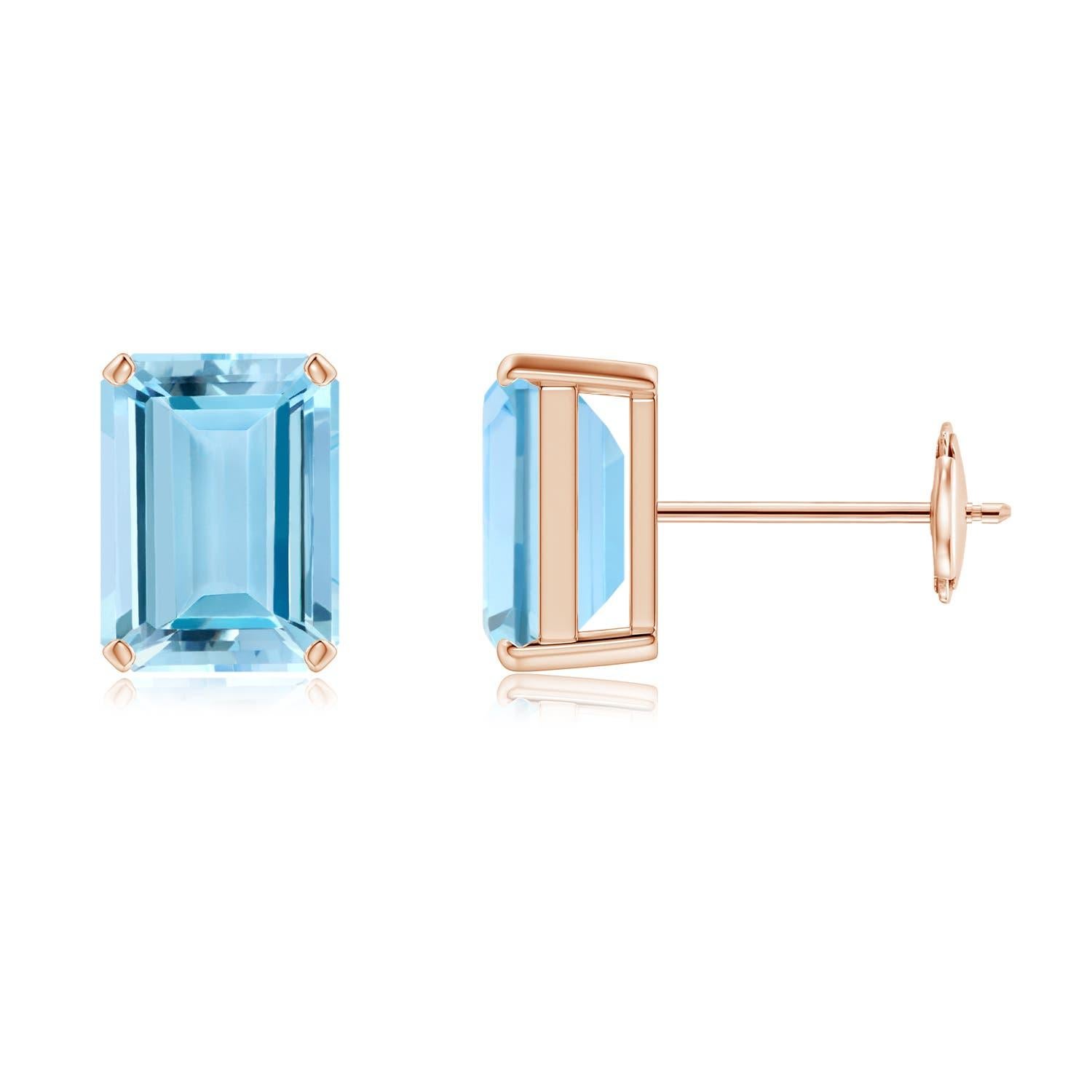 Angara Natural Emerald-Cut 2.7 ct Aquamarine Solitaire Stud Earrings in 14K Gold In New Condition For Sale In Los Angeles, CA