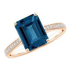 Anillo de cóctel de oro de 14 quilates con topacio azul de Londres de 2,75 ct y talla esmeralda natural de Angara