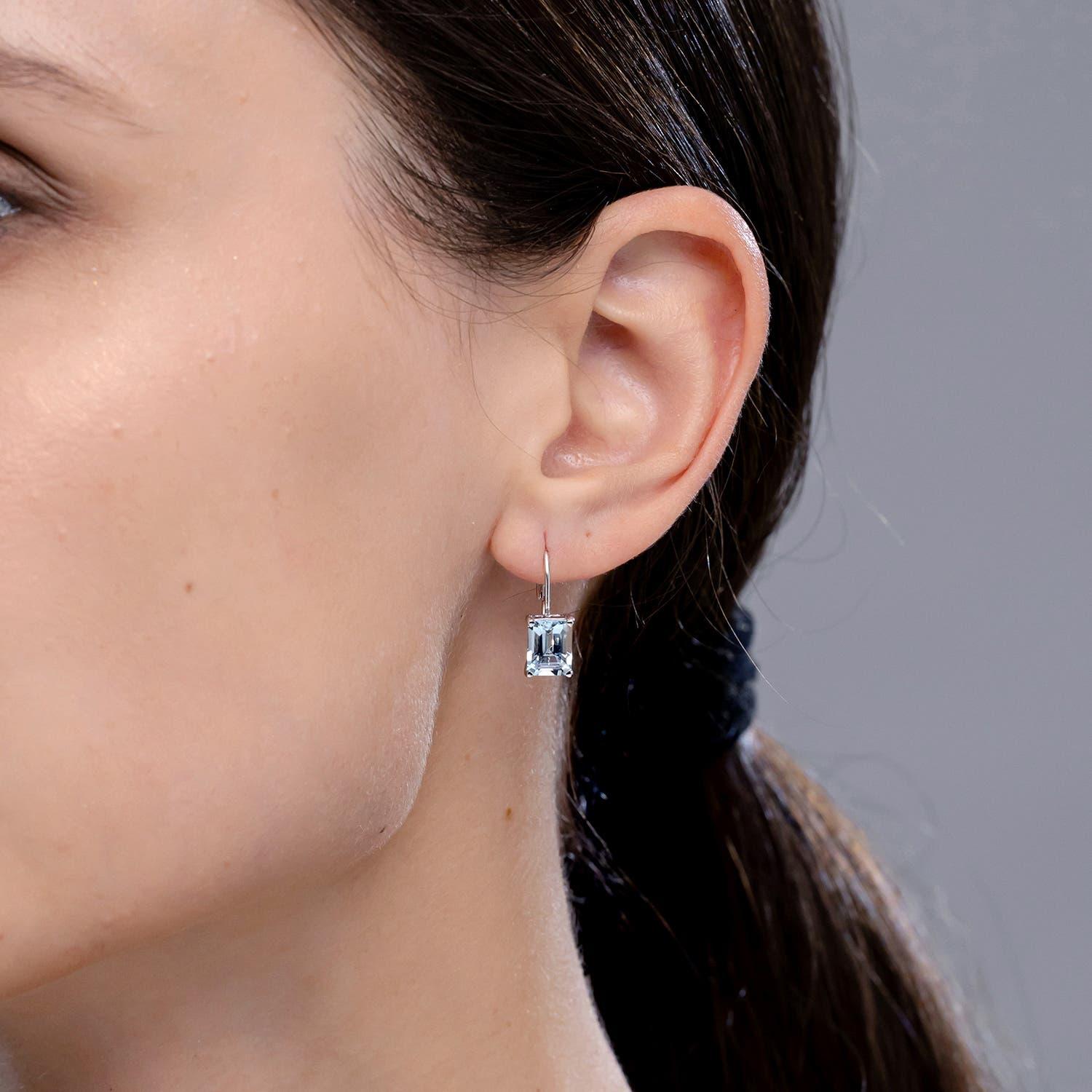 Angara natürlichen Smaragd-Schliff 2,7ct Aquamarin Leverback Ohrringe in 14K Solid Gold (Moderne) im Angebot