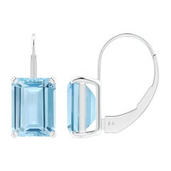 Angara Natural Emerald-Cut 2.7ct Aquamarine Leverback Earrings in 14K Solid Gold