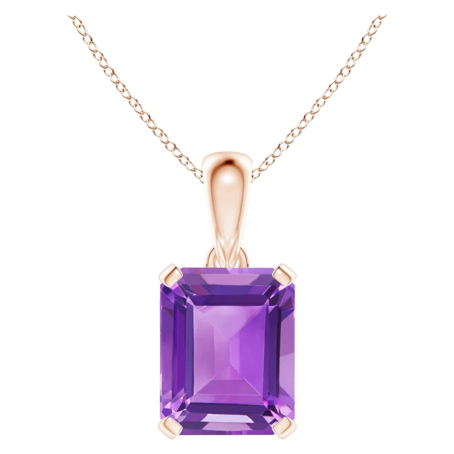 Pendentif solitaire en or massif 14K avec améthyste taillée en émeraude naturelle de 2,9 ct Angara