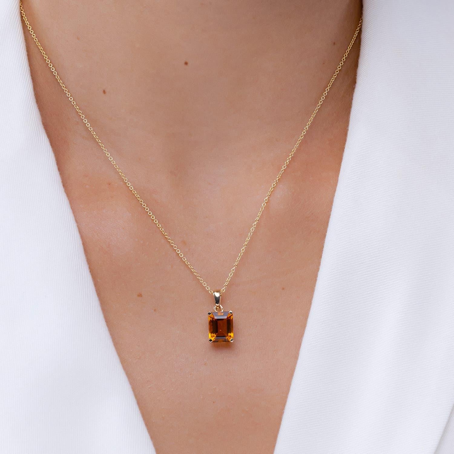 Modern Angara Natural Emerald-Cut 3.1 ct Citrine Solitaire Pendant in 14K Solid Gold For Sale
