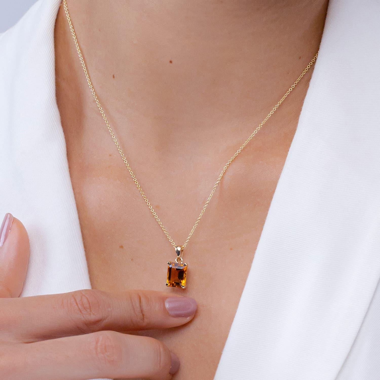Emerald Cut Angara Natural Emerald-Cut 3.1 ct Citrine Solitaire Pendant in 14K Solid Gold For Sale
