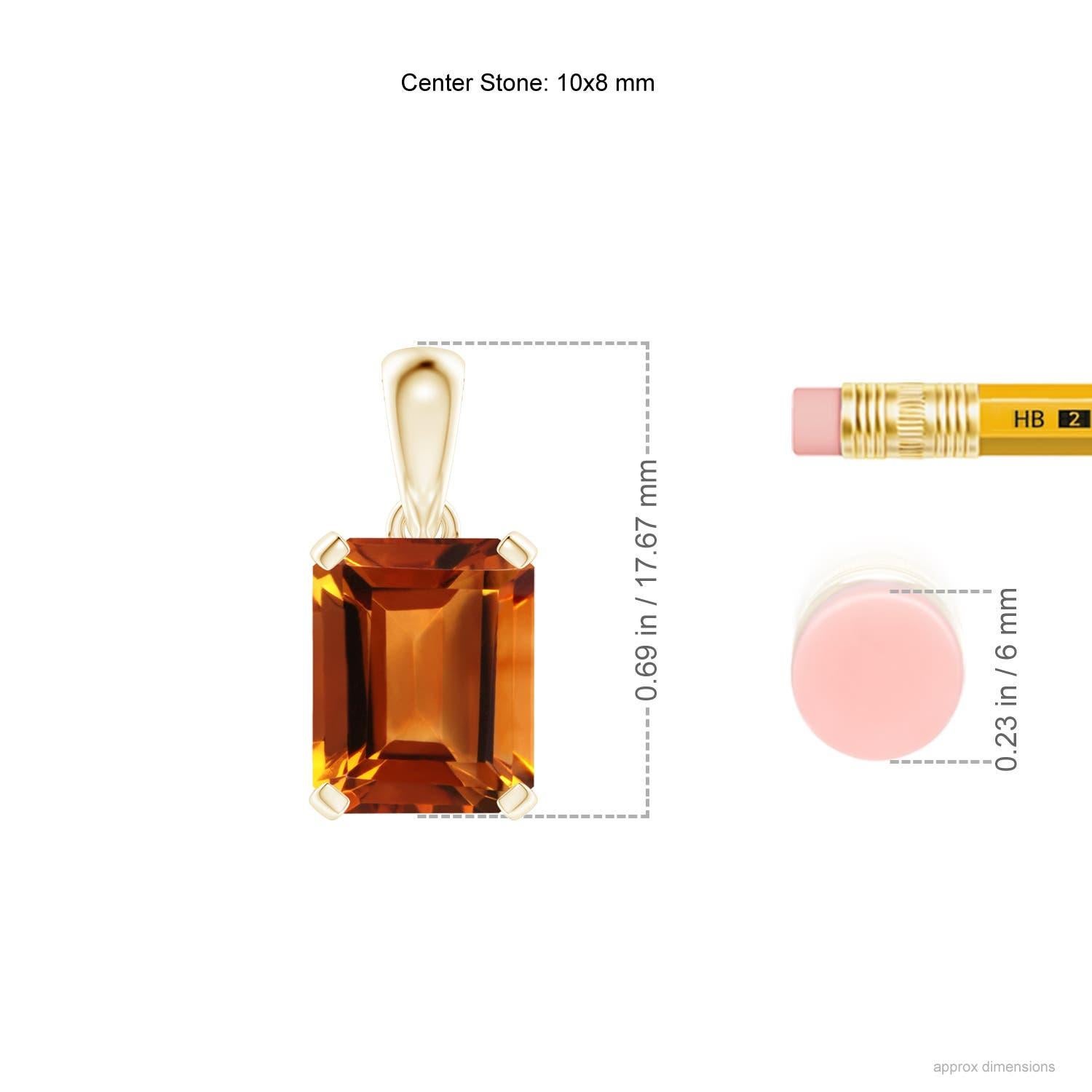 Angara Natural Emerald-Cut 3.1 ct Citrine Solitaire Pendant in 14K Solid Gold In New Condition For Sale In Los Angeles, CA