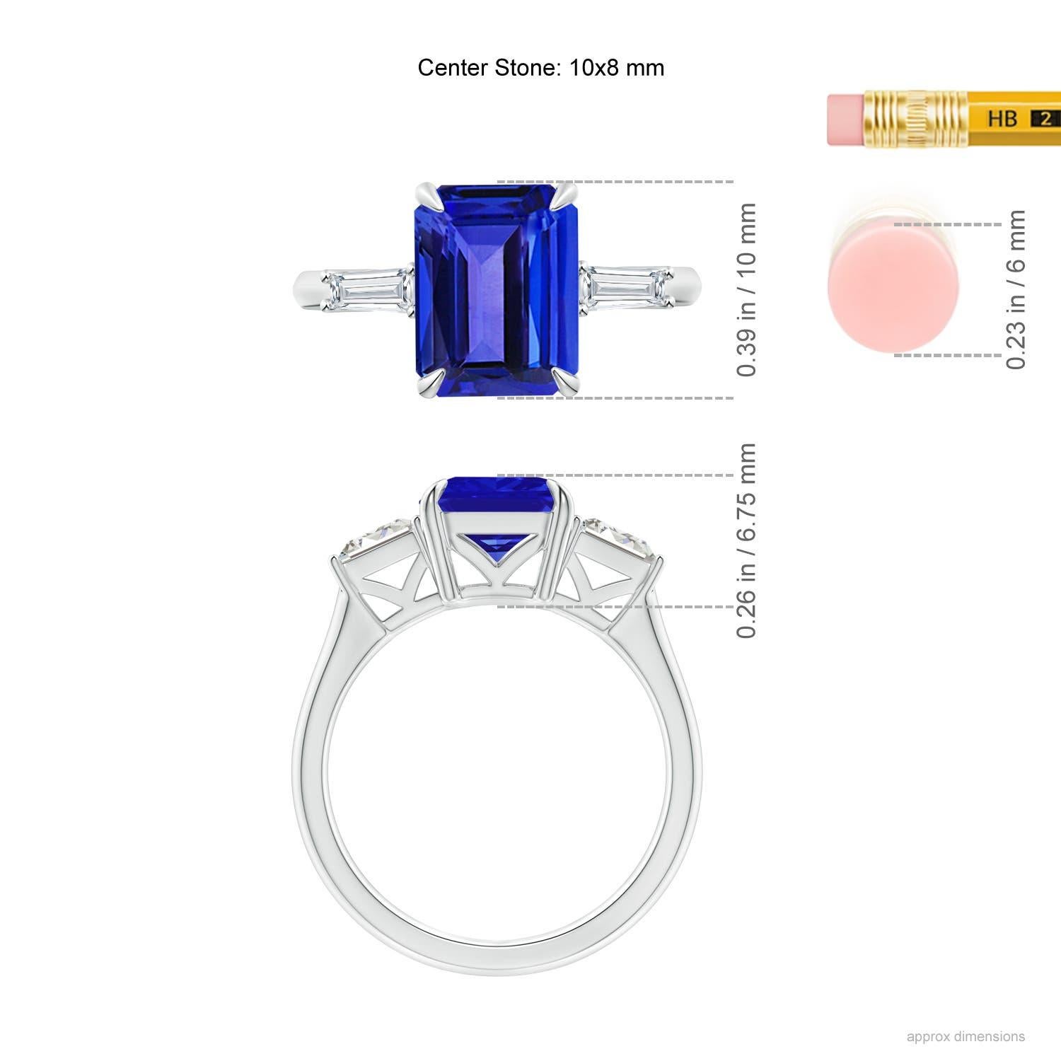 De las mujeres Anillo Angara de tanzanita natural talla esmeralda de 3,15 ct y diamante baguette en oro de 14 quilates en venta