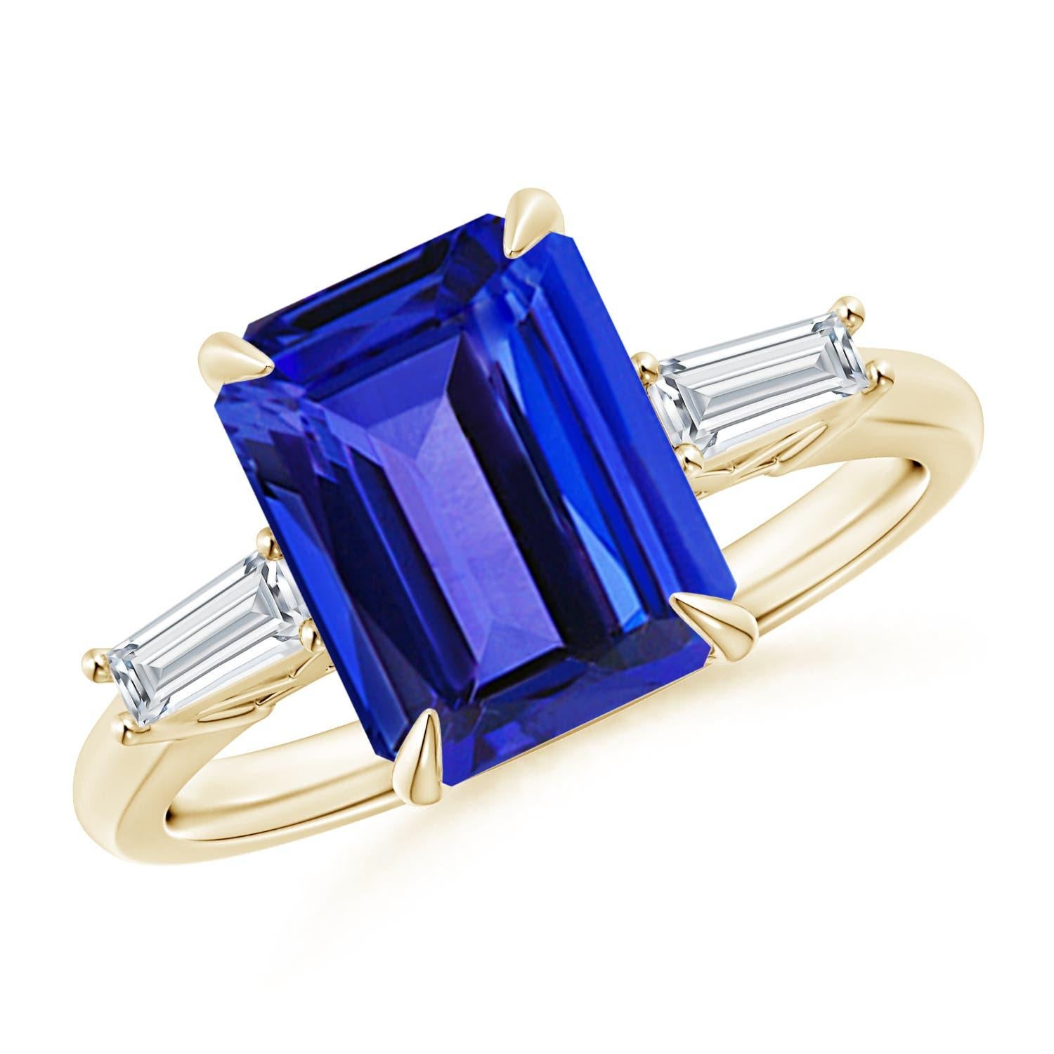 Anillo Angara de tanzanita natural talla esmeralda de 3,15 ct y diamante baguette en oro de 14 quilates en venta 1