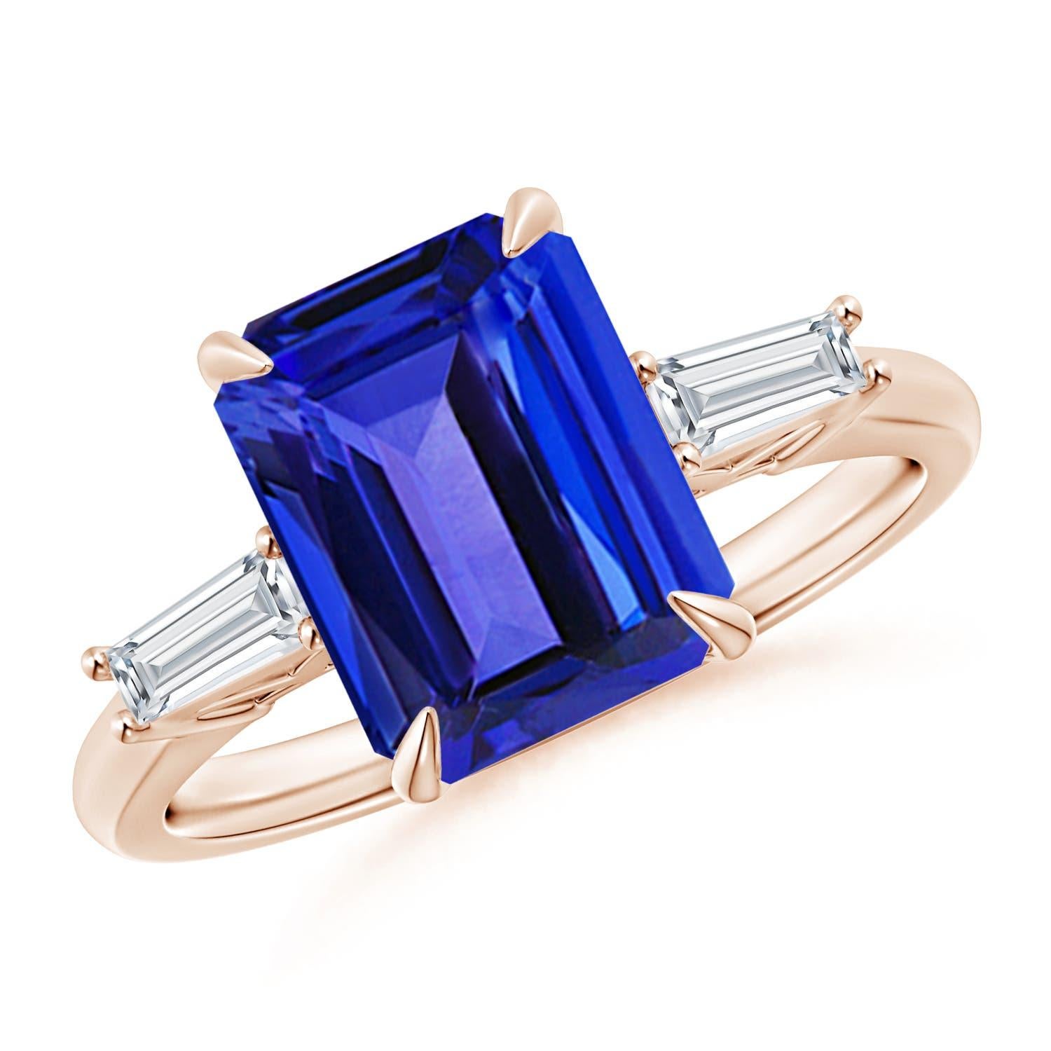 Anillo Angara de tanzanita natural talla esmeralda de 3,15 ct y diamante baguette en oro de 14 quilates en venta 2