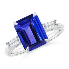 Anello Angara con tanzanite naturale taglio smeraldo e diamante baguette da 3,15 carati in oro 14K