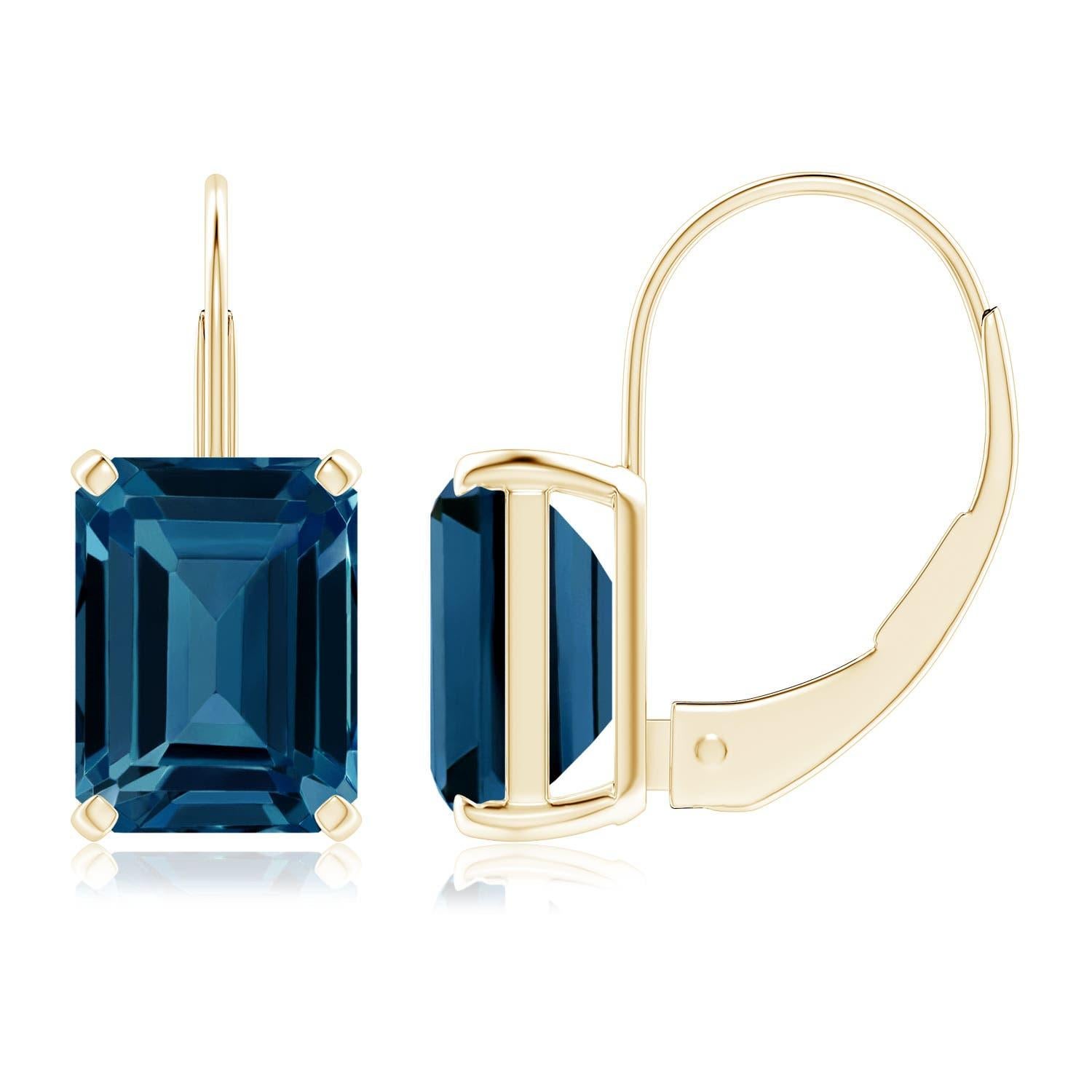 Angara Natürlicher Smaragd-Schliff 3,9ct Londoner Blautopas Ohrring mit Hebelarm aus 14K Gold im Angebot 1