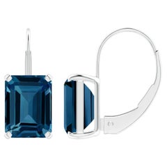 Boucle d
oreille à levier en or 14 carats avec topaze bleue de Londres taillée en émeraude naturelle de 3,9 carats Angara