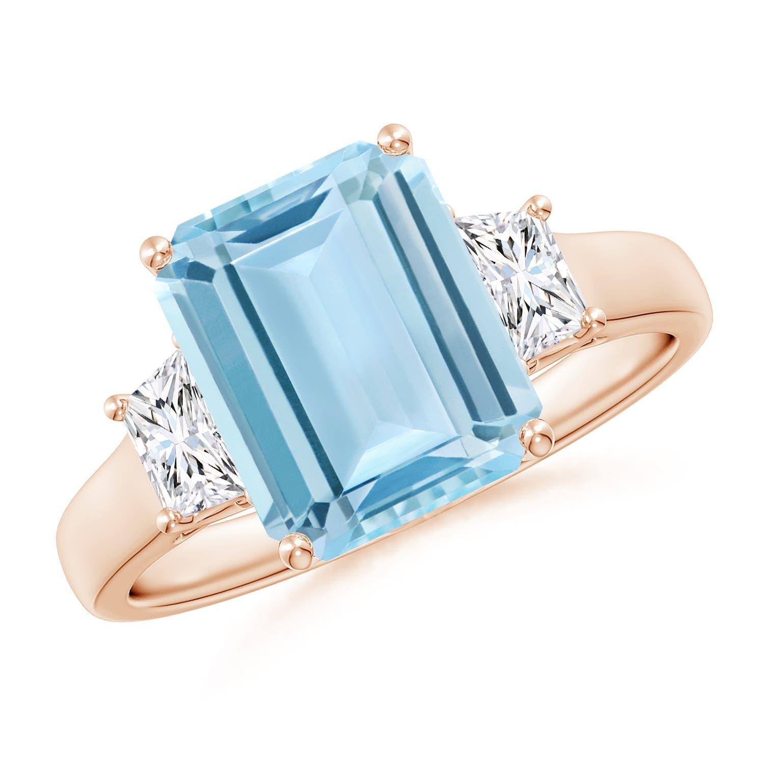 Angara Anillo de compromiso de oro de 14 quilates con aguamarina natural talla esmeralda de 3 ct y diamantes en venta 2