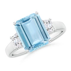 Anello di fidanzamento Angara con smeraldo naturale, acquamarina e diamanti da 3 carati in oro 14K