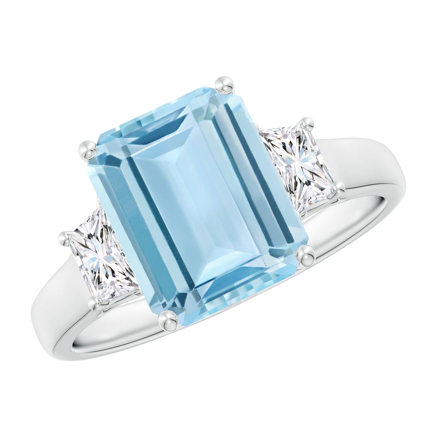 Angara Anillo de compromiso de oro de 14 quilates con aguamarina natural talla esmeralda de 3 ct y diamantes