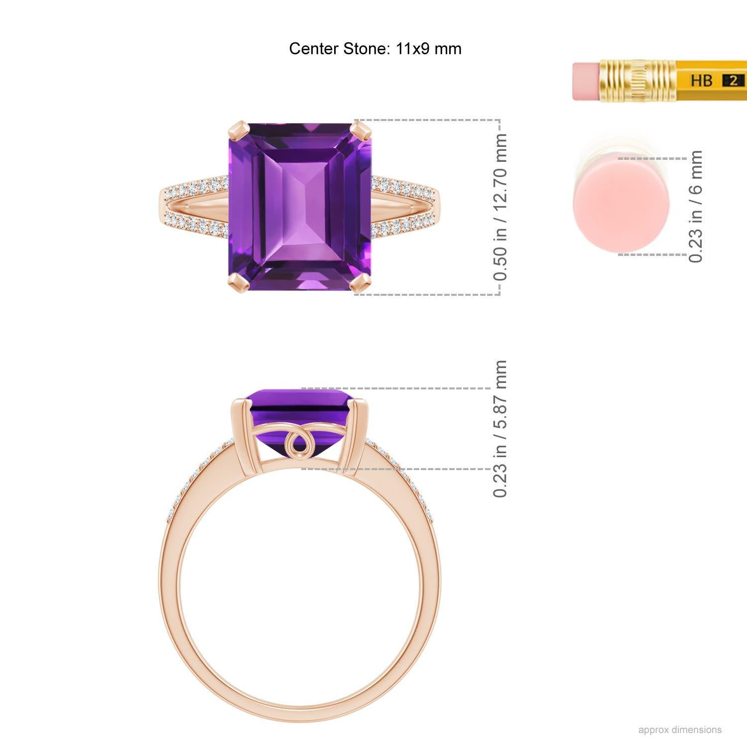 Angara Natural Emerald-Cut 4 ct Amethyst Split Shank Cocktail Ring in 14K Gold In New Condition For Sale In Los Angeles, CA