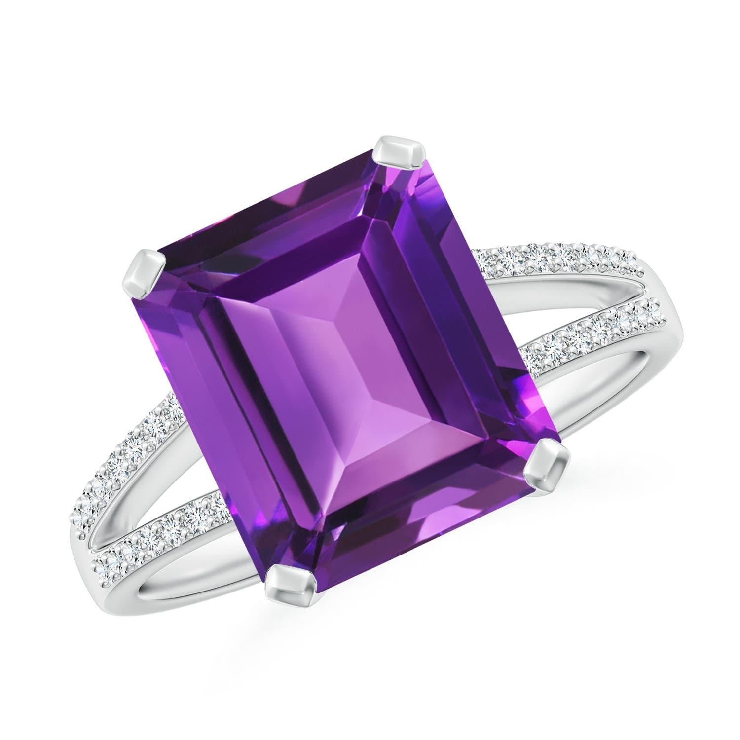 Women's Angara Natural Emerald-Cut 4 ct Amethyst Split Shank Cocktail Ring in 14K Gold For Sale