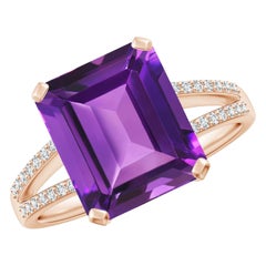 Angara Natural Emerald-Cut 4 ct Amethyst Split Shank Cocktail Ring in 14K Gold