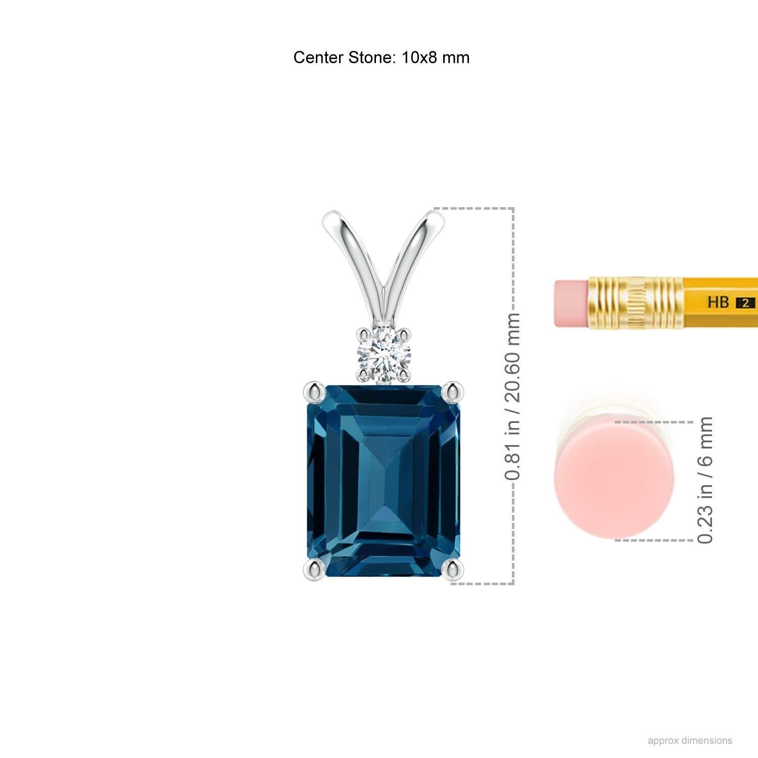 Taille émeraude Angara Pendentif en or massif 14K avec topaze bleue de Londres taillée en émeraude naturelle de 4 ct en vente