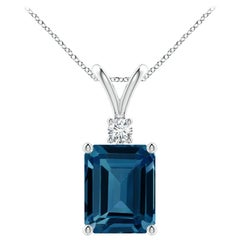 Angara Pendentif en or massif 14K avec topaze bleue de Londres taillée en émeraude naturelle de 4 ct